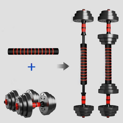 Adjustable dumbbell to barbell set