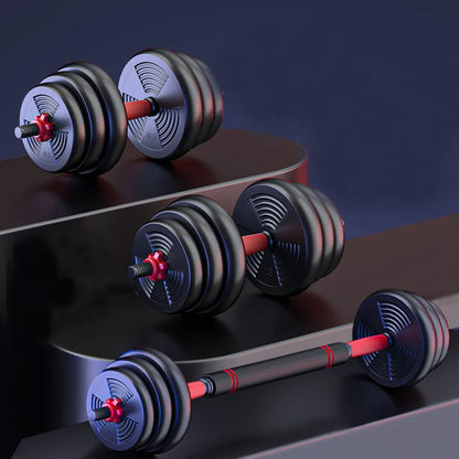 Adjustable dumbbell to barbell set