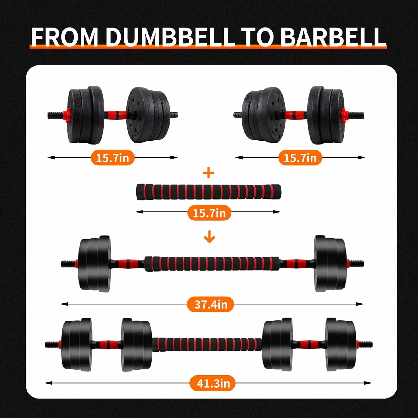 Adjustable dumbbell to barbell set